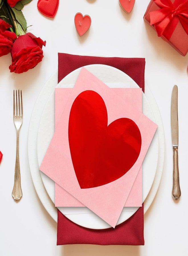 JarThenaAMCS مناديل كوكتيل JarThenaAMCS، 100 قطعة، لعيد الحب، 3 طبقات، وردي وأحمر، مزينة بقلوب من رقائق معدنية، مناديل ورقية للاستخدام مرة واحدة، مزينة بقلوب حب، مثالية لتزيين حفلات الزفاف في عيد الحب - Image 5